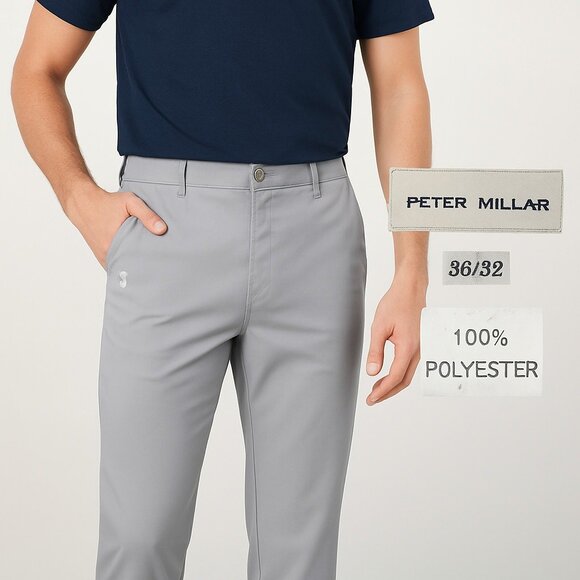 Peter Millar Mens Performance Dress Pants Gray 36x32 Polyester Flat Front Career - Picture 1 of 14